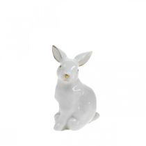 Article Lapin en céramique blanche, décoration de Pâques au décor doré, décoration printanière H7,5cm