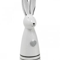 Article Cône Lapin Céramique Blanc Rayures Coeur Noir H30cm