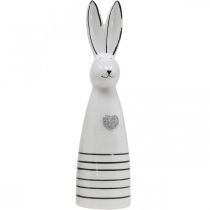 Article Cône Lapin Céramique Blanc Rayures Coeur Noir H30cm