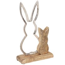 Article Lapin décoratif en métal et bois – Figurine de Pâques moderne au design naturel 22 cm 2 pcs