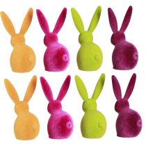 Article Petits lapins de Pâques assis, floqués de couleurs vives, 13 cm, lot de 8.