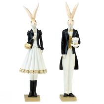Article Décoration lapin paire de lapins noir or blanc décoration de table H32cm 2pcs