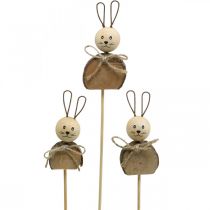 Article Lapin fleur bâton bois rouille Lapin de Pâques décoration nature 8cm 8pcs