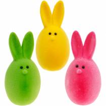 Mélange d&#39;oeufs de Pâques avec des oreilles, oeufs de lapin floqués, décoration colorée de Pâques 6pcs