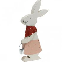 Bunny girl, décoration de printemps, lapin en bois avec un seau, lapin de Pâques
