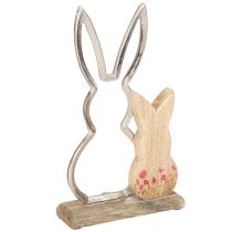 Article Lapin mère avec enfant lapin décoration argent naturel 26,5cm