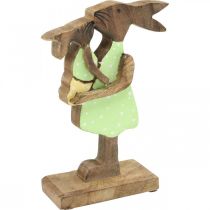 Article Lapin maman avec enfant, décoration de Pâques, printemps, lapin de Pâques en bois, naturel, vert, jaune H22cm