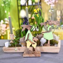 Article Lapin maman avec enfant, décoration de Pâques, printemps, lapin de Pâques en bois, naturel, vert, jaune H22cm