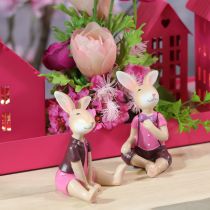 Article Ensemble de 4 figurines de lapins de Pâques, décoration de table mignonne pour Pâques et le printemps, 9 cm.