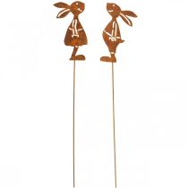 Article Décoration de jardin lapin rouille bouchon décoratif Pâques 8×16cm 2pcs (1paire)