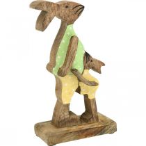 Article Lapin de Pâques avec enfant, décoration printanière en bois, père lapin, Pâques nature, vert, jaune H22cm