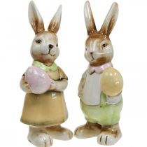 Déco lapin de Pâques avec oeuf, décoration de Pâques couple de lapins, céramique, H24cm 2pcs