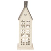 Article Maison décorative en métal avec fenêtres et cheminée, 28 cm