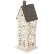 Article Maison décorative en métal avec fenêtres et cheminée, 28 cm