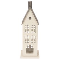 Article Maison décorative en métal avec fenêtres et cheminée, 28 cm