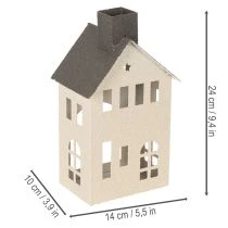 Article Maison décorative en métal avec cheminée et fenêtre, 24 cm