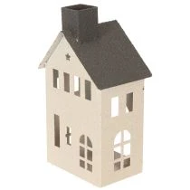 Article Maison décorative en métal avec cheminée et fenêtre, 24 cm