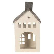 Article Maison décorative en métal avec cheminée et fenêtre, 24 cm