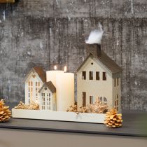 Article Maison décorative en métal avec cheminée et fenêtre, 24 cm