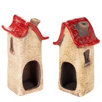 Article Maison décorative en céramique avec toit rouge, maison lumineuse, 15 cm, lot de 2