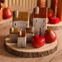 Article Maison décorative en céramique avec cheminée, photophore pour bougie chauffe-plat, automne et hiver, 13 cm, lot de 2.
