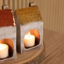 Article Maison décorative en céramique avec cheminée, photophore pour bougie chauffe-plat, automne et hiver, 13 cm, lot de 2.