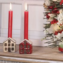 Article Bougeoir en céramique, maison décorative enneigée pour décoration de table, 7 cm, lot de 2