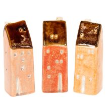 Article Maison miniature décorative en céramique avec fenêtres, 14 cm, lot de 3.