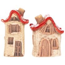 Article Ensemble de décorations en céramique représentant de petites maisons à toit rouge de 8 cm (2 pièces).