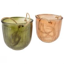 Pot suspendu en verre pot décoratif en verre rétro vert marron 14,5 cm 2pcs