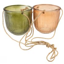 Article Pot suspendu en verre pot décoratif en verre rétro vert marron 14,5 cm 2pcs