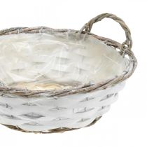 Article Panier à planter, panier décoratif avec anses rond blanc H8.5cm Ø25cm