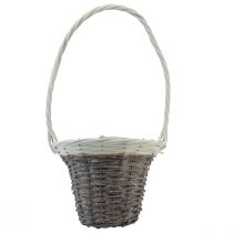 Article Panier en osier avec anse, gris et blanc, Ø 29 cm, cadeau, décoration florale