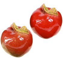 Article Décoration d&#39;automne pommes en céramique décoration de table rouge vert H9cm 2 pcs