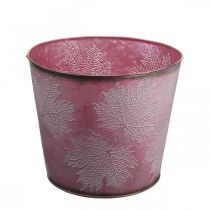 Article Pot d&#39;automne, seau à plantes, décoration en métal avec feuilles rouge vin Ø25,5cm H22cm