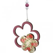 Article Pendentif printemps, fleur coeur papillon, décoration en bois avec motif fleur H8.5/9/7.5cm 6pcs