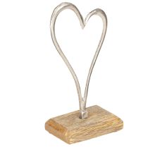 Article Décoration Coeur Métal Base Bois Naturel Argent H15.5cm 3 Pcs