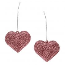 Cœur rose à suspendre avec strass 6,5 x 6,5 cm 12 p.