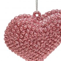 Cœur rose à suspendre avec strass 6,5 x 6,5 cm 12 p.