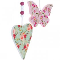 Pendentif motif floral, coeur et papillon, décoration printanière à suspendre H11,5/8,5cm 4pcs