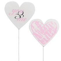 Article Coeur sur bâton 7cm blanc, rose 12 pcs