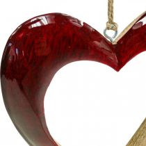 Article Coeur en bois, coeur décoratif à suspendre, décoration coeur rouge H15cm