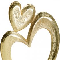 Coeur en métal doré, coeur décoratif sur bois de manguier, décoration de table, double coeur, Saint Valentin