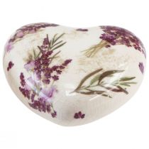 Article Décoration de coeur Décoration en céramique Décoration de table lavande Grès 8,5 cm 3 pièces