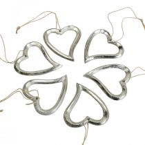 Décoration coeur à suspendre coeur métal argenté 7,5 × 8,5 cm 6 pièces