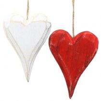 Coeurs en bois à suspendre rouge, blanc 11,5cm 4pcs
