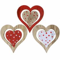 Coeur rouge, blanc, bois naturel assorti 4,5x4,5cm 24pcs
