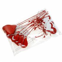Article Coeur sur bâton rouge, blanc coeur décoratif bouchon décoratif Saint Valentin 16 pcs