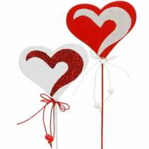 Article Coeur sur bâton rouge, blanc coeur décoratif bouchon décoratif Saint Valentin 16 pcs