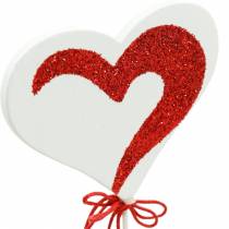 Article Coeur sur bâton rouge, blanc coeur décoratif bouchon décoratif Saint Valentin 16 pcs